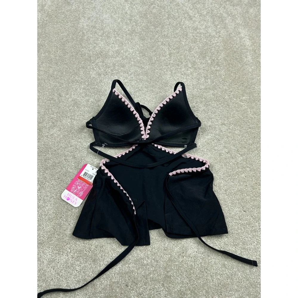 HULA HONEY Swimwear Tankini Women's Black Pink‎ XS Padded Halter Nylon